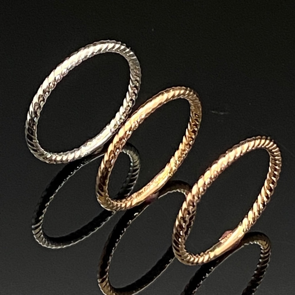 Yellow White & Rose Gold 1.8 Ribbed Stackable ring